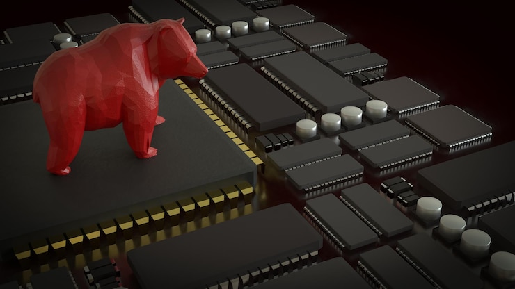 Foto el oso rojo en la placa base para el concepto de negocios 3d rendering