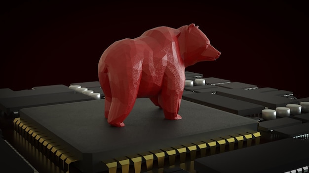 El oso rojo en la placa base para el concepto de negocios 3d Rendering
