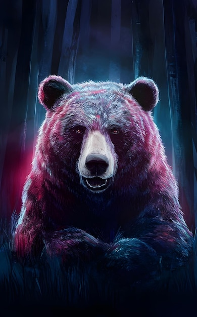 Un oso salvaje con efecto de neón