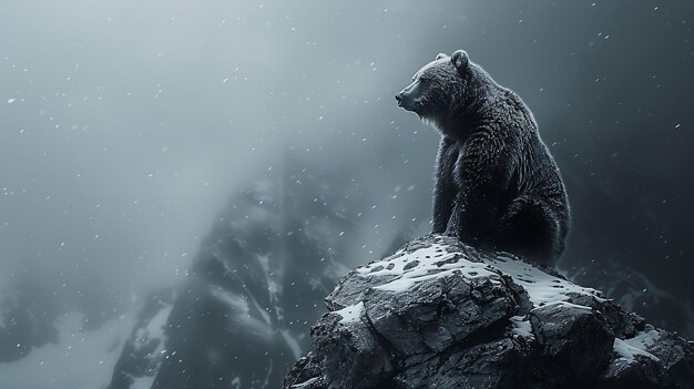 Foto un oso se sienta en una roca en la nieve