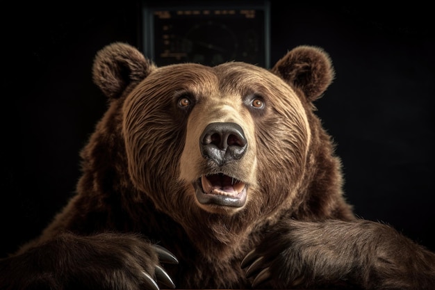 Oso sorprendido viendo el aumento del mercado sin poder hacer nada contra los toros