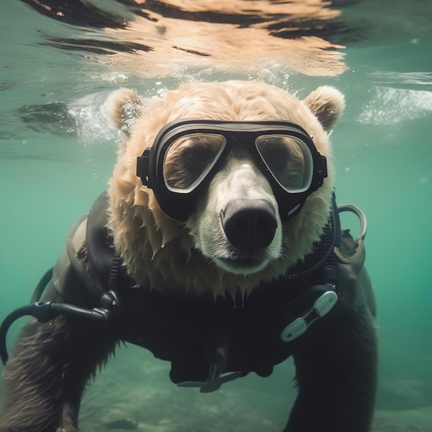 Un oso submarino lleva gafas