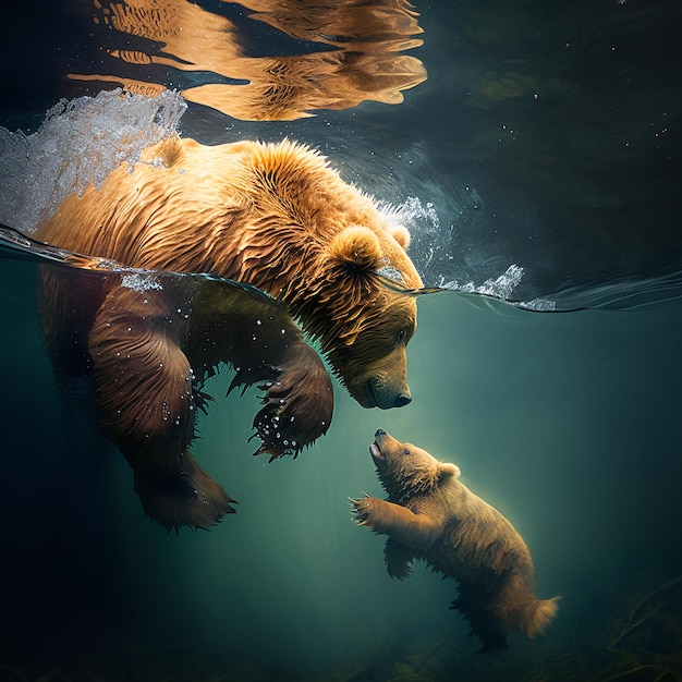 Oso sumergiéndose en el agua