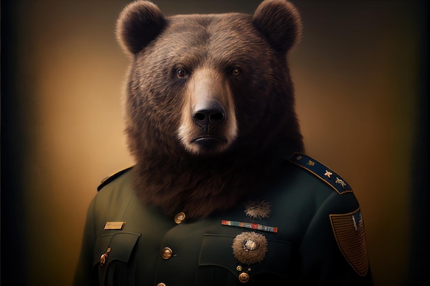 Un oso con un uniforme con las palabras "el oso" en él