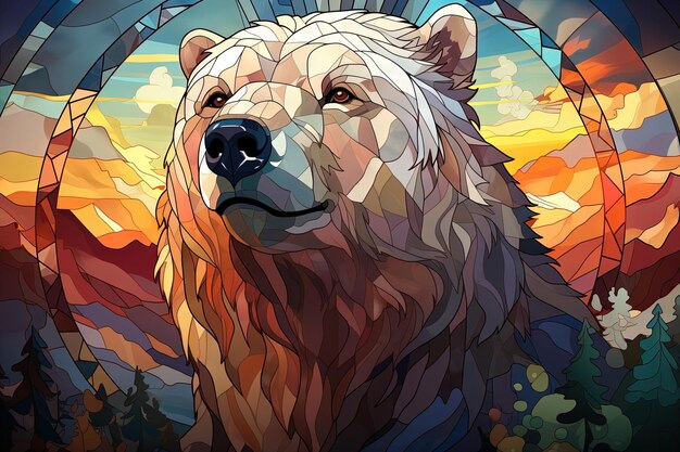 Oso en vidrieras estilo pintura ilustración generativa ai