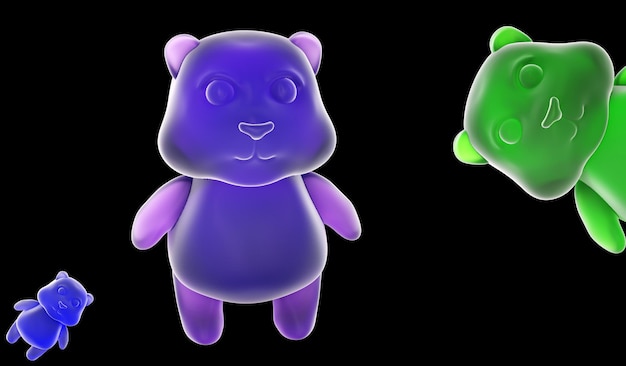 Osos de gominolas multicolores. Caramelo de oso gomoso, render 3d