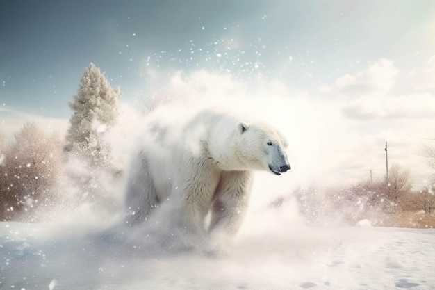 Osos polares caminando en la nieve Caída de nieve Paisaje de invierno