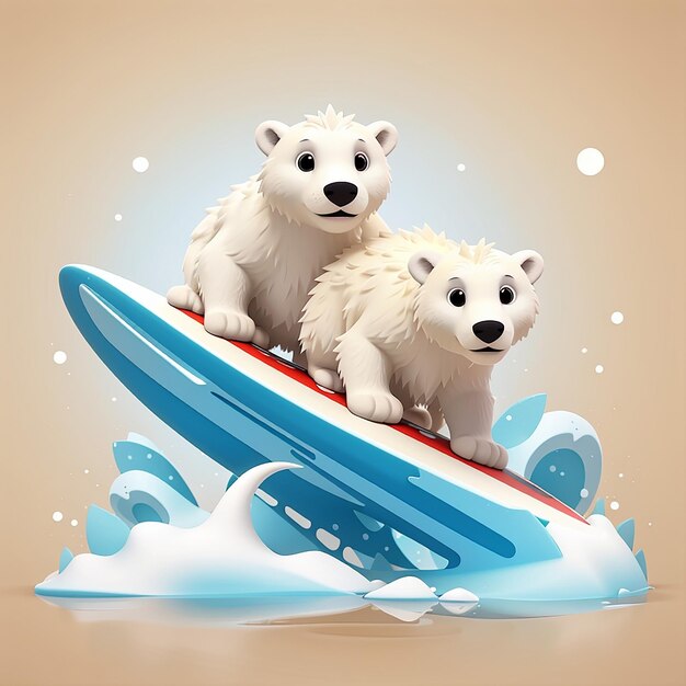 Foto osos polares lindos surfeando icono vectorial de dibujos animados ilustración de animales icono deportivo concepto aislado premium