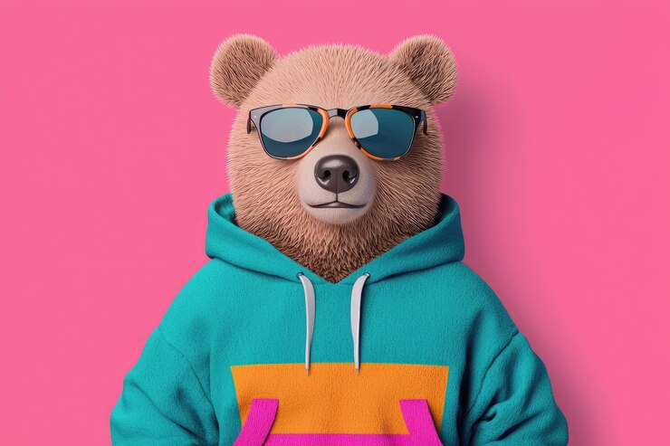 Osos salvajes con sudaderas coloridas y gafas de sol Ilustración de arte pop vibrante para la marca