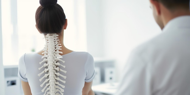 Osteopath untersucht eine junge Frau in einem modernen Krankenzimmer