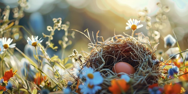Oster-Hintergrund mit Eiern und Blumen Generative KI