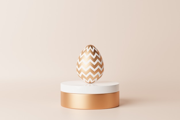 Osterei verziert mit Gold auf weißem Podium, isometrische 3D-Illustration rendern