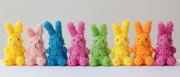 Osterfreude Reihen von gehäkelten Kaninchen, die eine charmante Dekoration für das Osterfest bilden