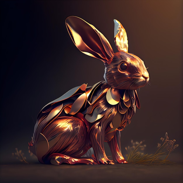 Osterhase auf dunklem Hintergrund 3D-Rendering 3D-Illustration