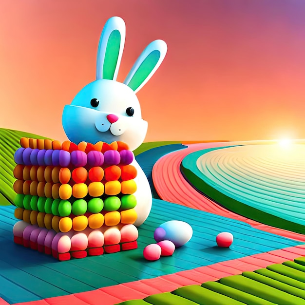 Osterhase und bunte Eier generative ai Illustration Ostern ist ein christlicher Feiertag, der gefeiert wird