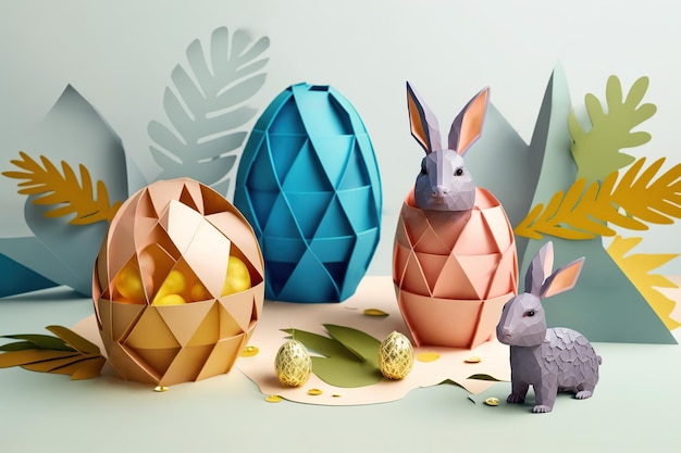 Osterhase und Eier Hintergrund Generative KI-Illustration