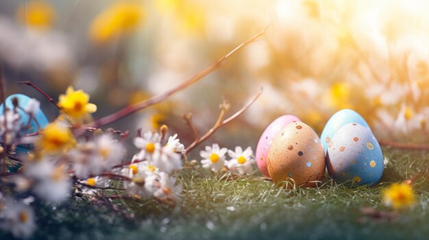 Osterhintergrund mit Eiern und Blumen