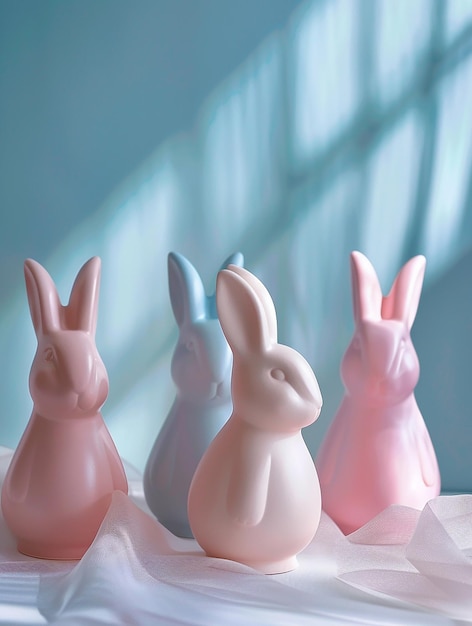 Osterillustration mit Kanincheneiern und einem Kuchen in Pastellfarben
