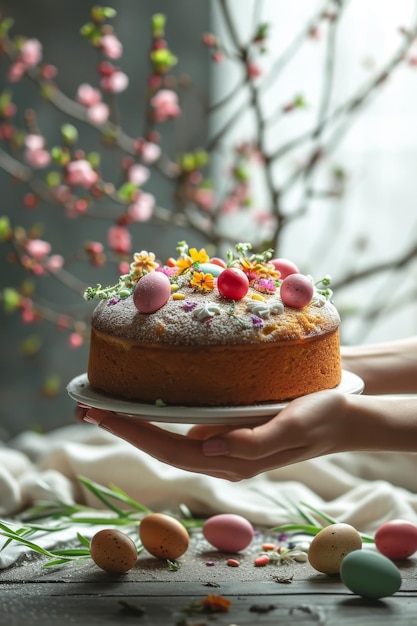 Osterkulich geschmückt mit Ostereiern