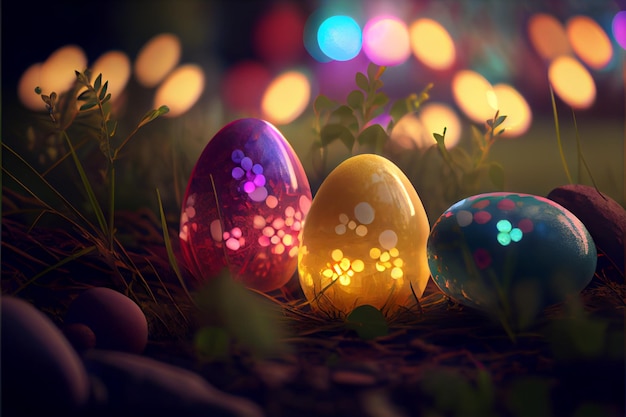 Ostern 9. April Christlicher Tag Zum Gedenken an die Auferstehung Jesu, ein Symbol der Hoffnung, Wiedergeburt und Vergebung, schmückt die Ostereiersuche Eier mit Mustern und leuchtenden Farben