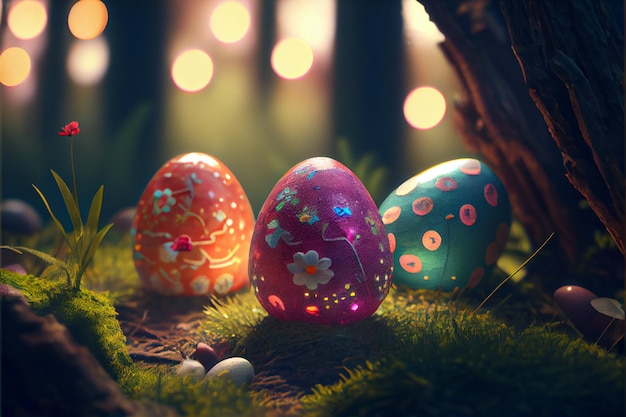 Ostern 9. April Christlicher Tag Zum Gedenken an die Auferstehung Jesu, ein Symbol der Hoffnung, Wiedergeburt und Vergebung, schmückt die Ostereiersuche Eier mit Mustern und leuchtenden Farben