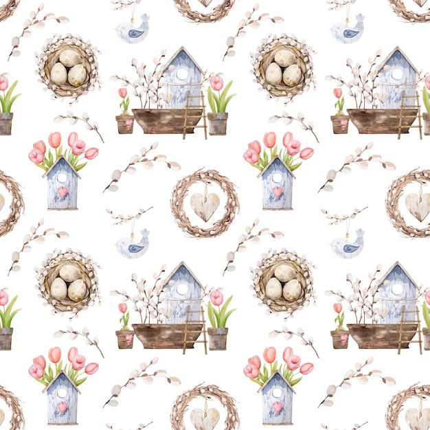 Ostern-Aquarellpostkarte mit Blumen