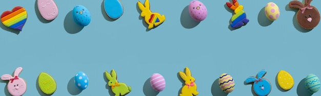 Ostern Banner Urlaub Rahmen Hase Farbe Ei blau