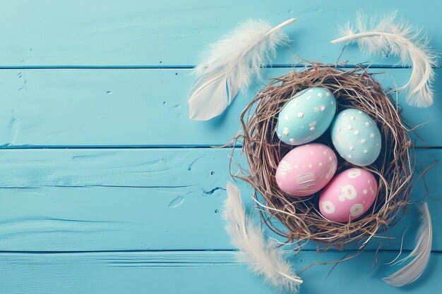 Ostern gefärbte Eier im Nest