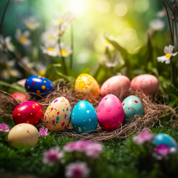 Ostern gefärbte Eier natürlicher Hintergrund Generieren Sie Ai