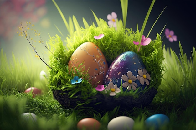 Ostern-Gruß-Hintergrund-Illustration AI generativ