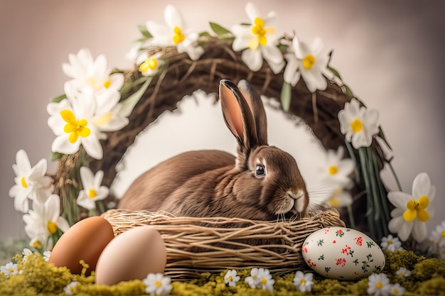 Foto ostern hintergrund hasen und eier generiert ai