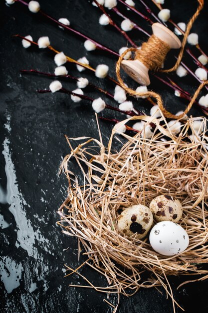 Ostern Komposition mit Wachteleiern