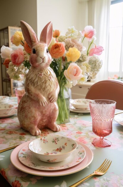 Ostern-Stillleben mit Eiern und Hase Ostern-Tischgestaltung Osternstillleben