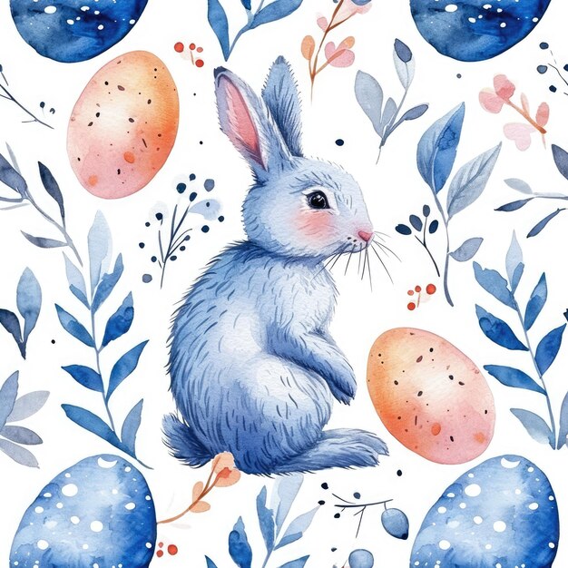 Ostern-Thema Hintergrund wunderschönes Aquarell-Design mit Eiern und Kaninchen und Blättern Fliesen stilisieren 300 v 6 Job-ID f33d0386c40f44d89b55f9e07cb5a8cc