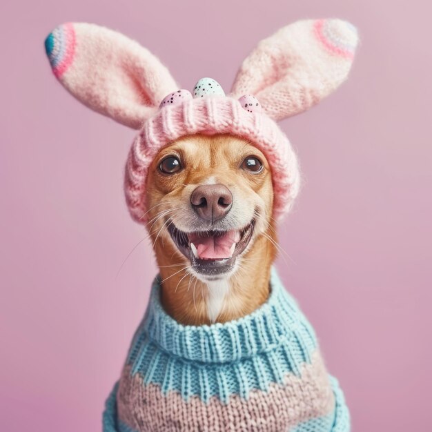 Foto ostersüßer hund mit hut und hasenohren