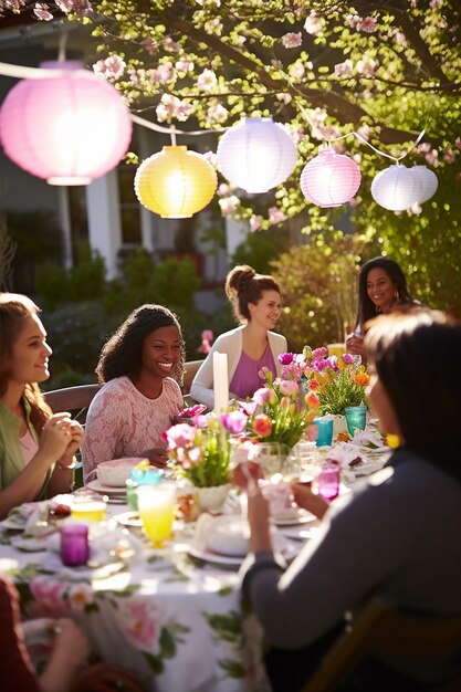 Osterszene Ein lebhafter Frühlingsgarten voller bunter Blumen in voller Blüte