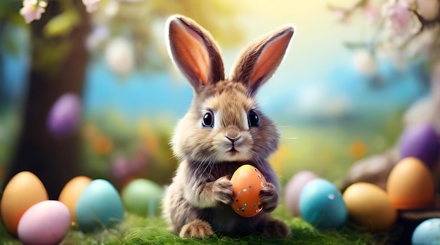 Osterverkaufsbanner Schöne Hase mit Ostereiern Vektor-Cartoon-Illustration für einen religiösen Feiertag