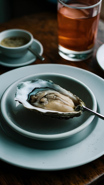 La ostra en el plato una delicadeza de mariscos capturada hermosamente Vertical Mobile Wallpaper
