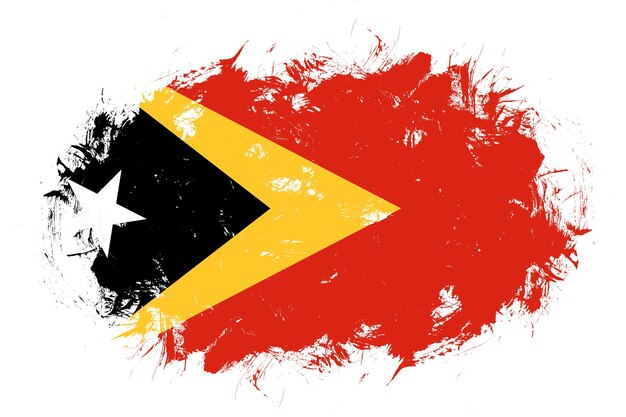 Osttimor-Flagge auf abstraktem Pinselstrichhintergrund