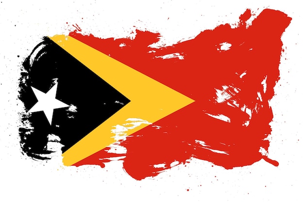 Osttimor-Flagge mit bemaltem Grunge-Pinselstrich-Effekt auf weißem Hintergrund