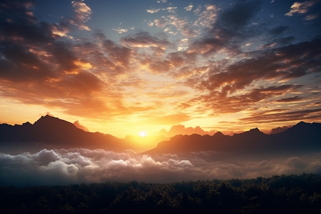 oto puesta de sol en las montañas generador por ai