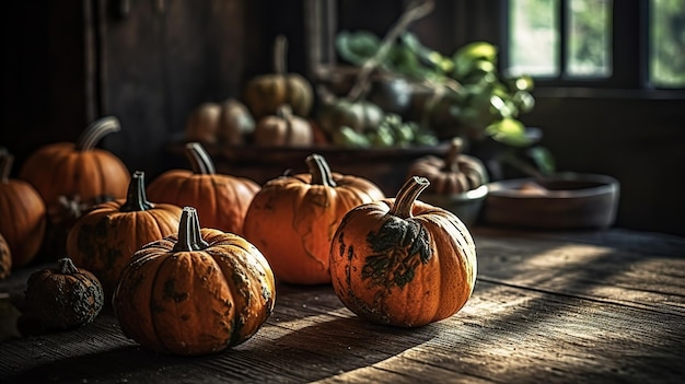 Otoño calabazas de acción de gracias IA generativa