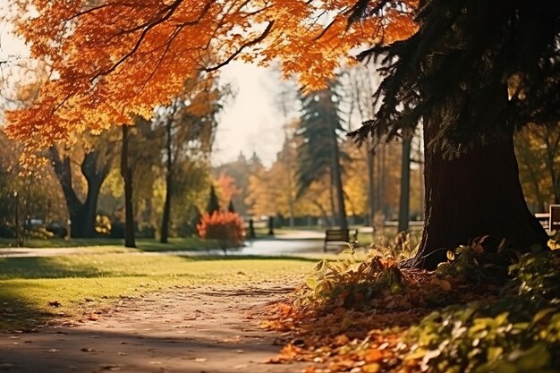 Otoño dorado en el bosque del parque.