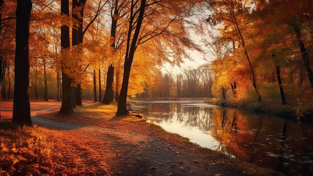 Otoño dorado en el bosque del parque.