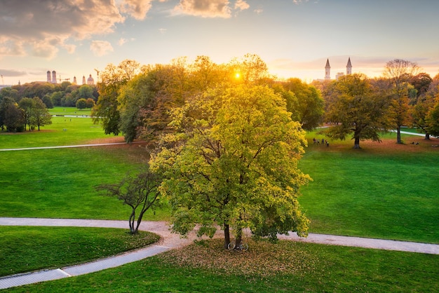 El otoño dorado de octubre en el famoso lugar de relajación de Múnich Englishgarten Múnich Baviera Alemania.