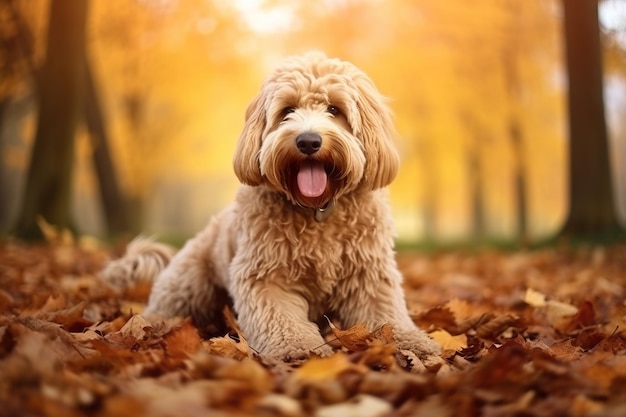 Otoño Frolic Labradoodle en el parque