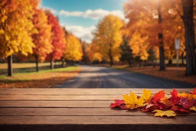 otoño hojas caídas paisaje con árboles amarillos y sol