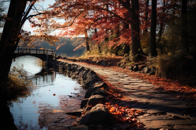 Foto el otoño impresionista pinceladas vibrantes en el paisaje efímero generativo ia