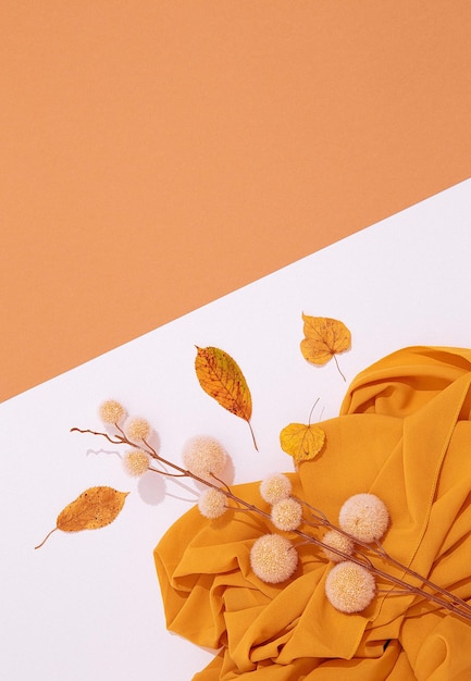 Otoño Invierno fondo minimalista Otoño brunch decoración hoja y tela