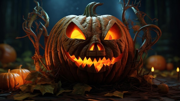 Otoño miedo terrible fantasma halloween calabaza con arce jackolantern conceptHolidays